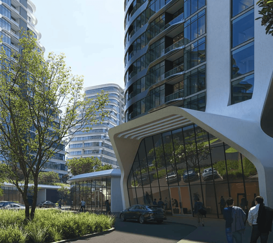 Contemporary Address Point Properties building with modern architecture in Dubai skyline.