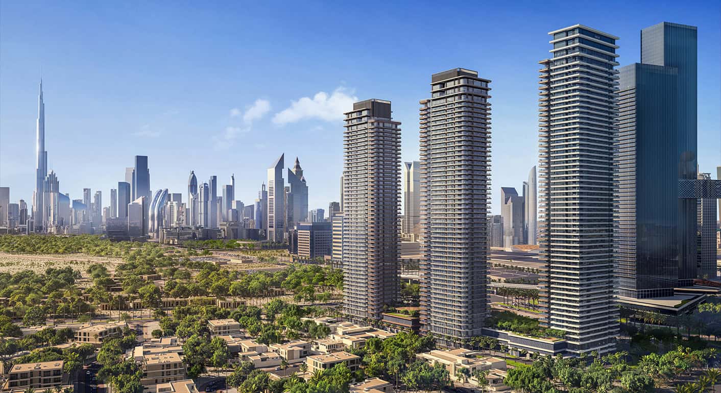 Luxurious modern high-rise apartments in Dubai skyline near Address Point Properties.