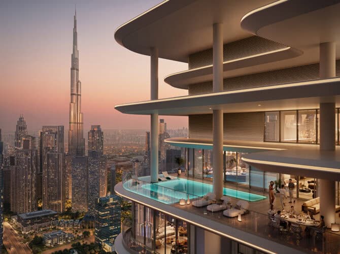 Luxurious skyscraper with rooftop pool and stunning Dubai skyline views at Address Point Properties.