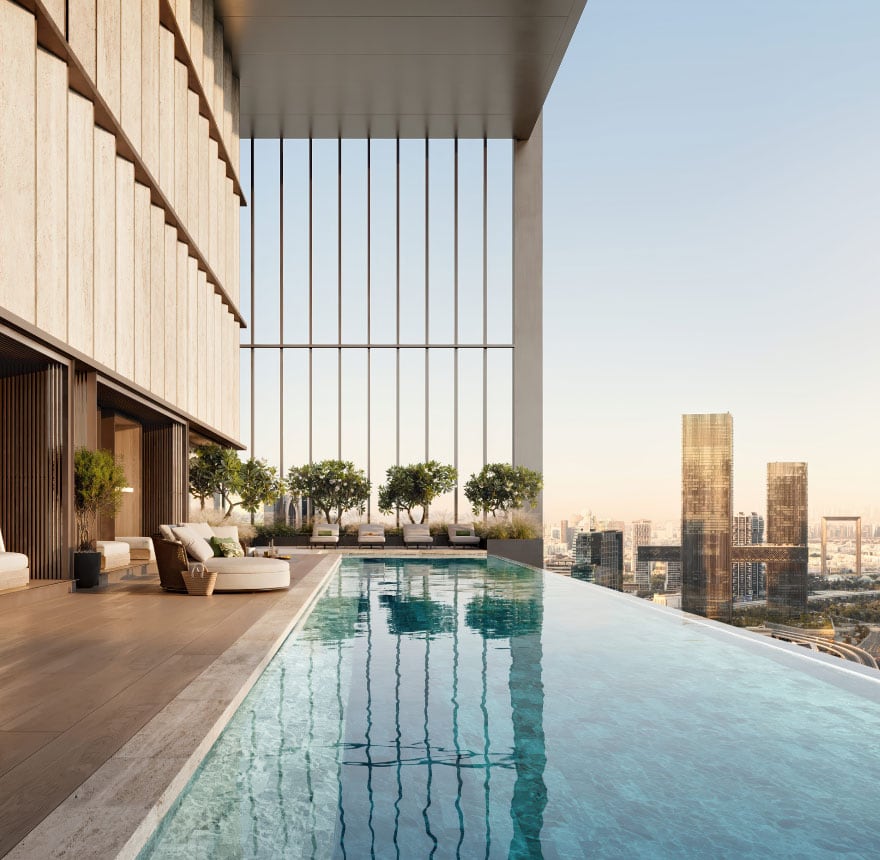 Luxury rooftop swimming pool at Address Point Properties, Dubai skyline views, modern urban living.