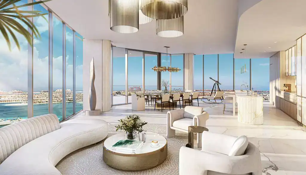 Luxurious modern living room with panoramic city views at Address Point Properties.