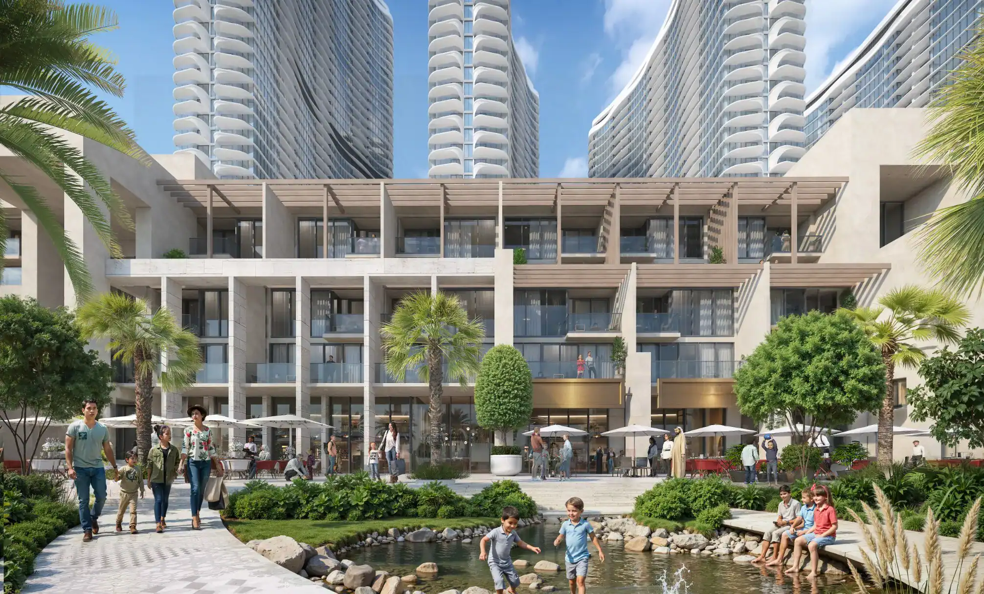 Luxurious modern residential apartments at Address Point Properties with lush greenery and outdoor amenities in Dubai.