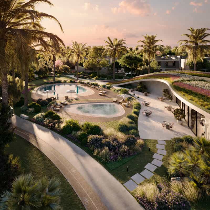 Luxury Dubai villa with pool and landscaped gardens at Address Point Properties.