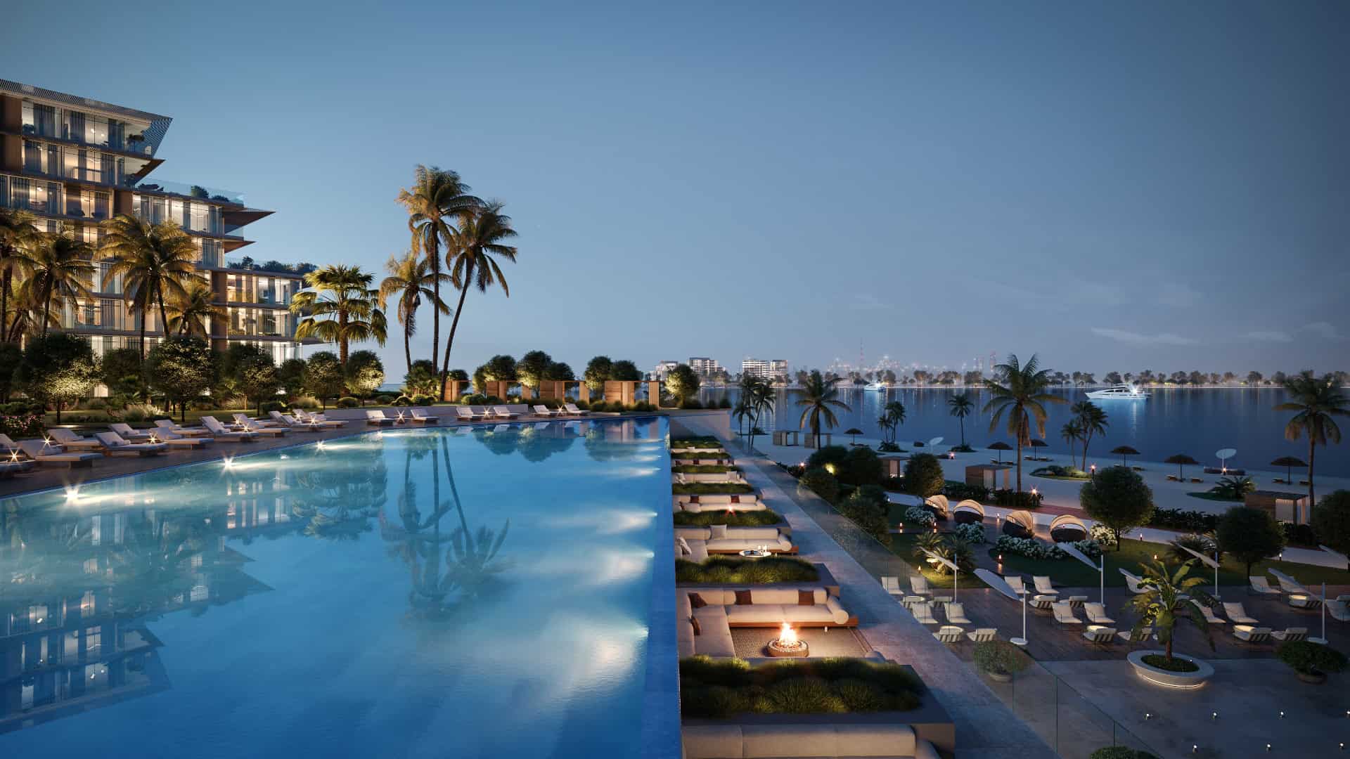 Luxury waterfront residential property with swimming pool and ocean views.