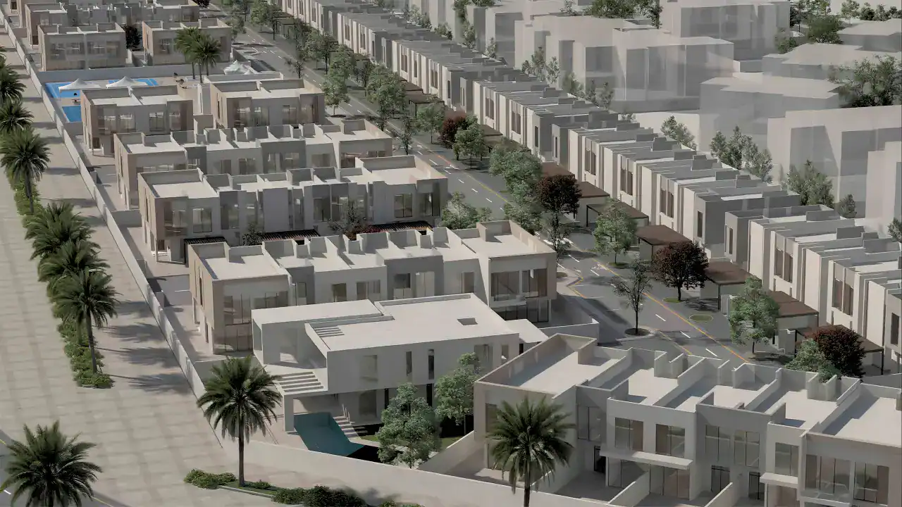 Bani Yas Abu Dhabi, aerial of a Baniyas townhouse community