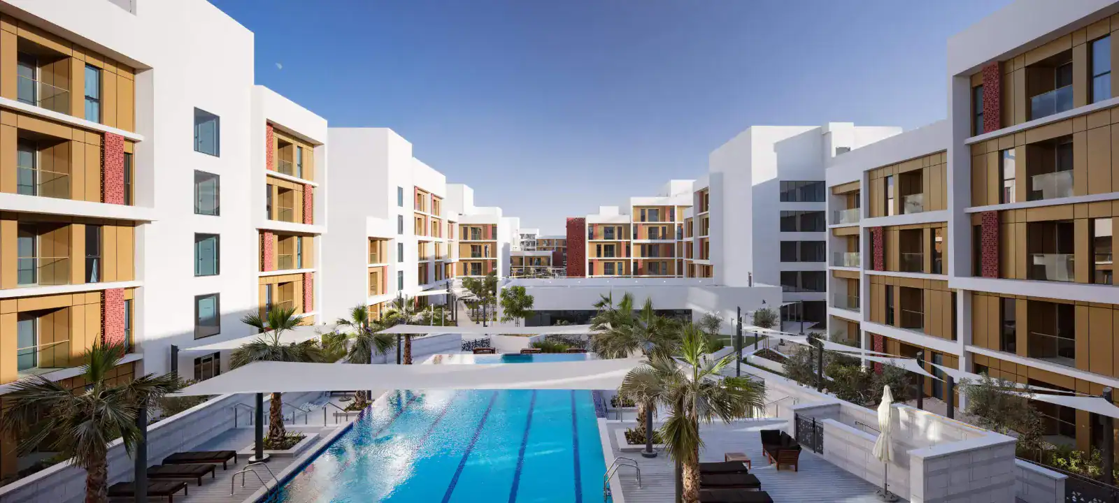 Eco-Residences apartments and pool in Masdar City, Abu Dhabi
