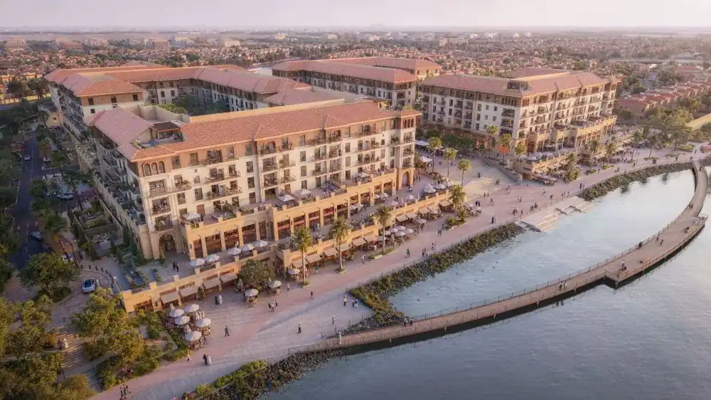 Bloom Living Abu Dhabi, Alhambra apartments and promenade beside the lake in Zayed City