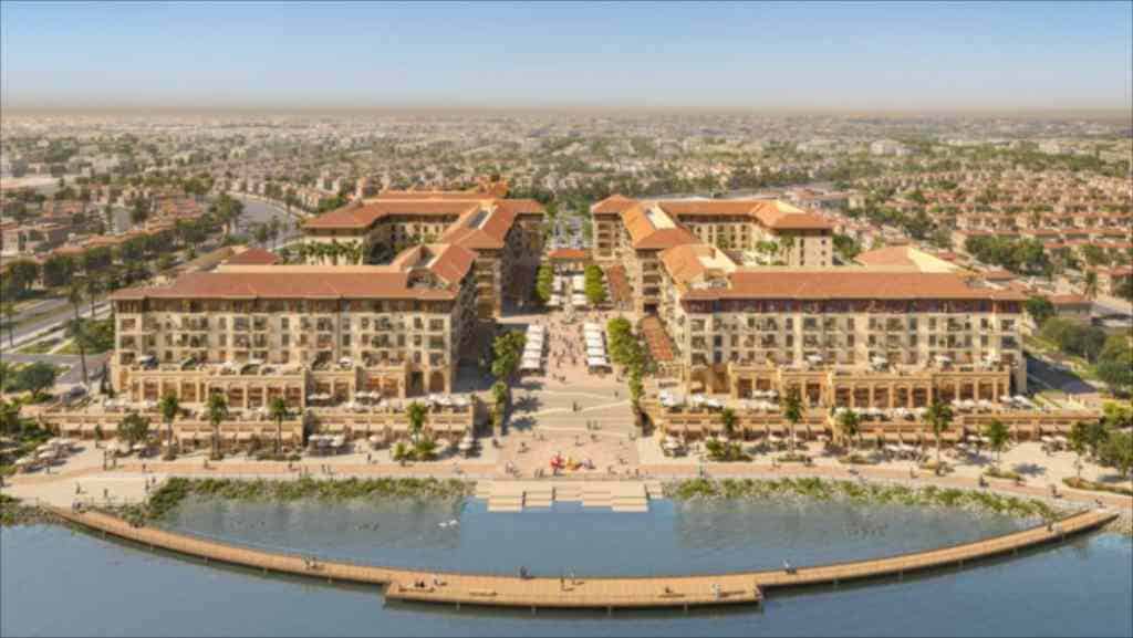 Zayed City Abu Dhabi, Bloom Living Town Centre beside the lake