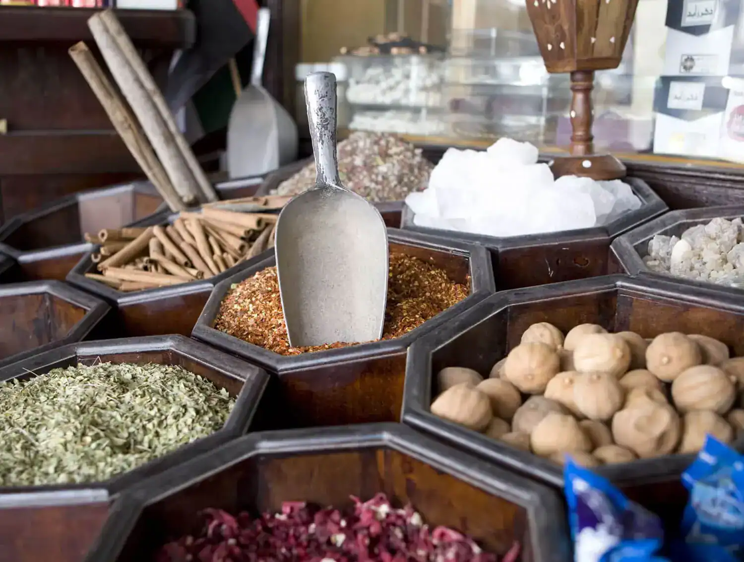 Central District Al Ain, spices on display at the Al Ain souk