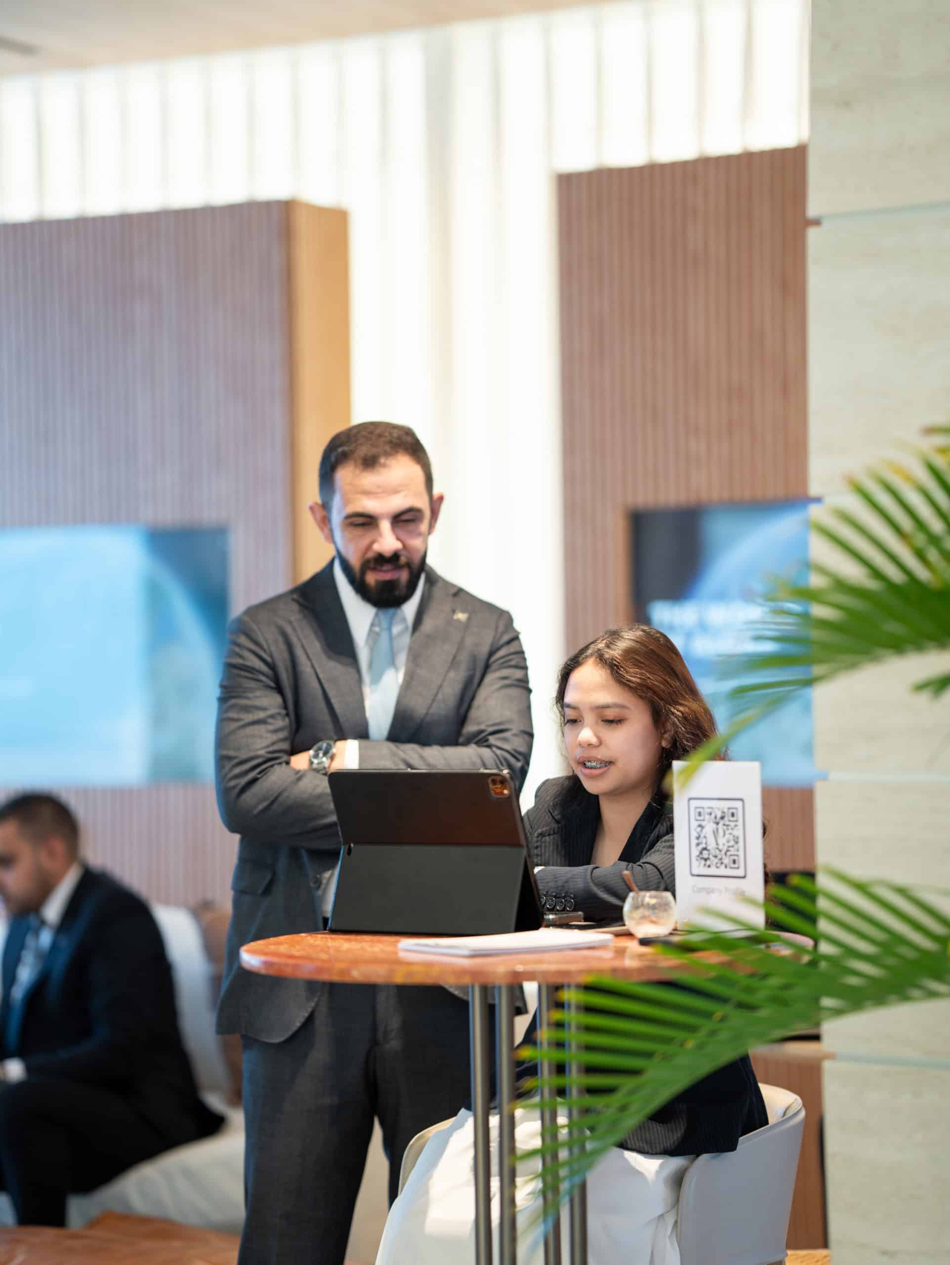 Address Point Properties team welcoming and registering guests at the Aldar Roadshow