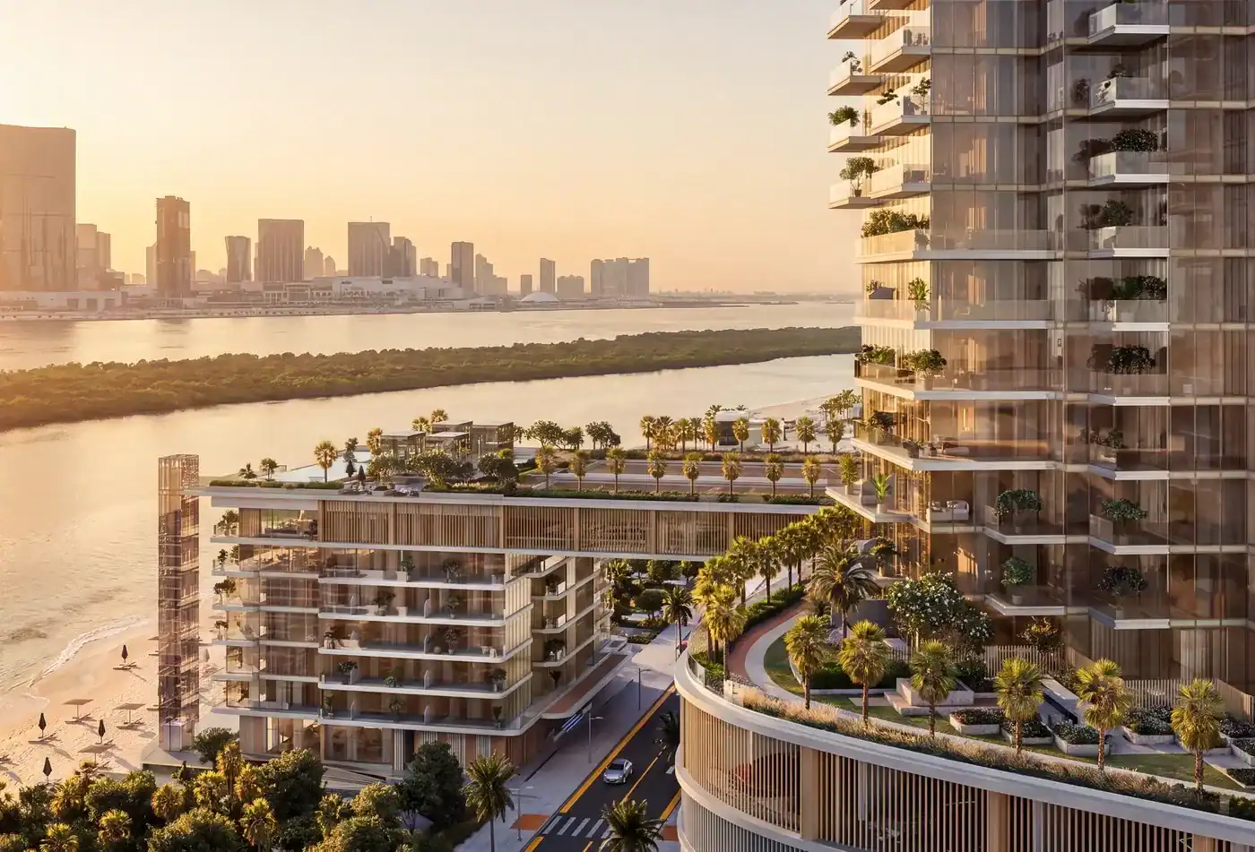 Bab Al Qasr Beach Club beside the residential towers on Al Reem Island