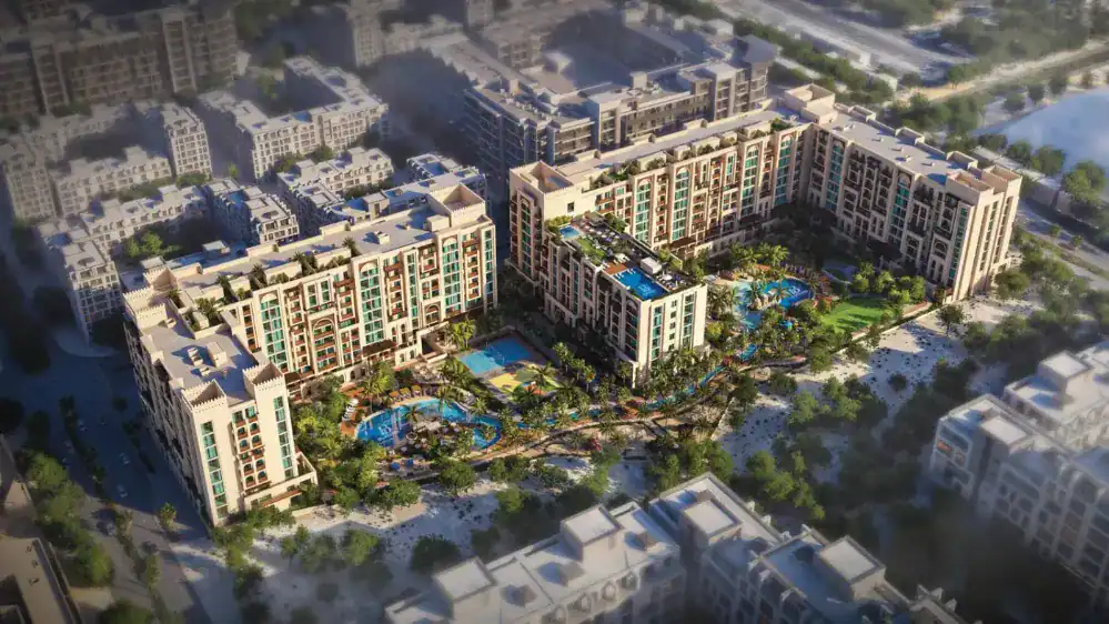 Aerial view of Bab Al Qasr Resort Residence 18 by Burtville, Masdar City
