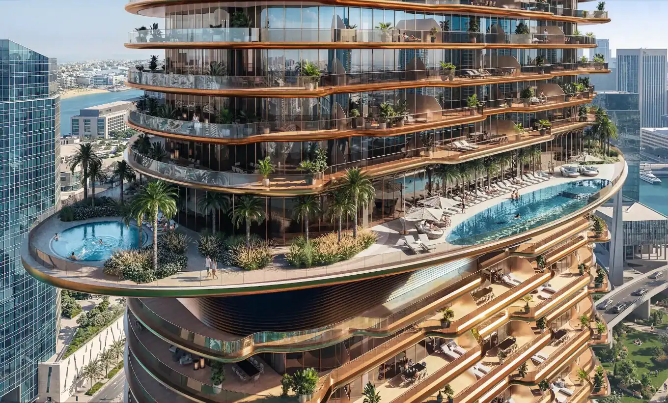 Elevated pool terrace at Jumeirah Residences Al Maryah Island