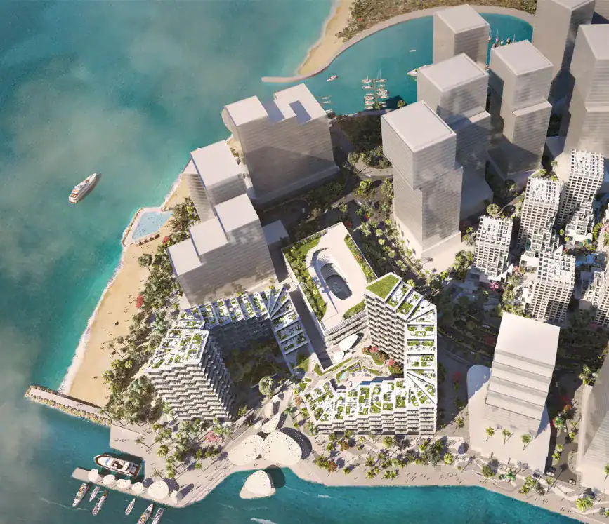 Aerial render of Makers District by IMKAN on Al Reem Island