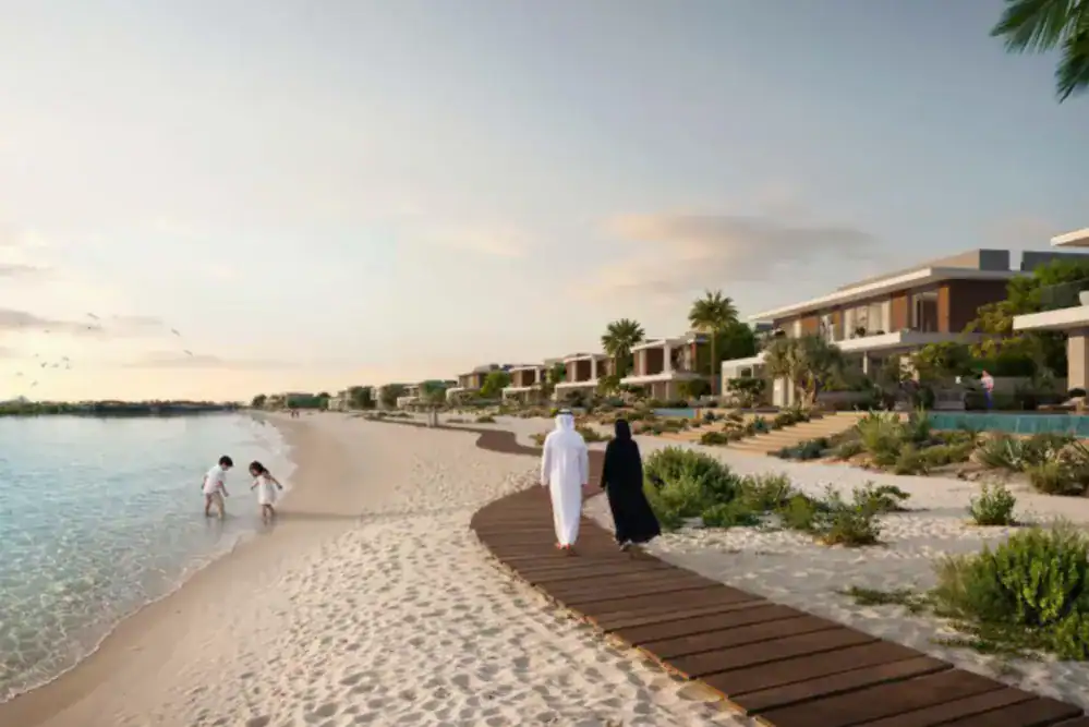 Beachfront villas and boardwalk at RIMAS, Jubail Island, Abu Dhabi