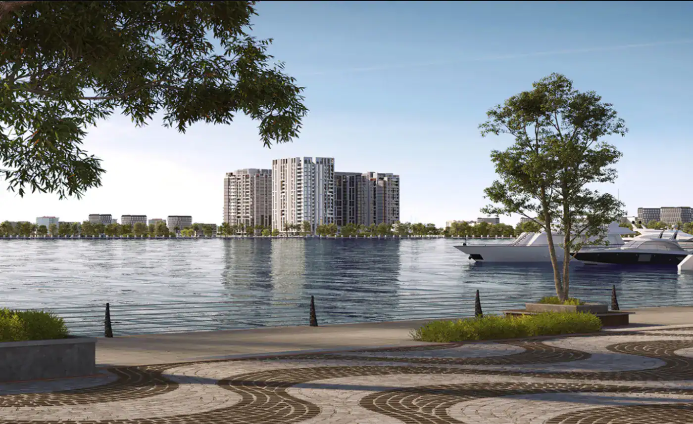 Waterfront promenade view towards Selina Bay by Reportage on Yas Island
