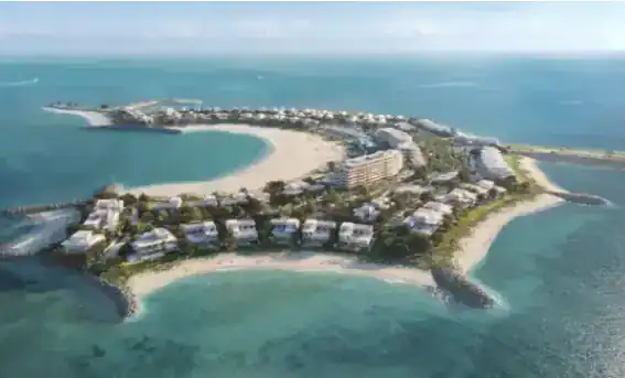 Aerial render of SHA Residences Emirates on a private island at AlJurf
