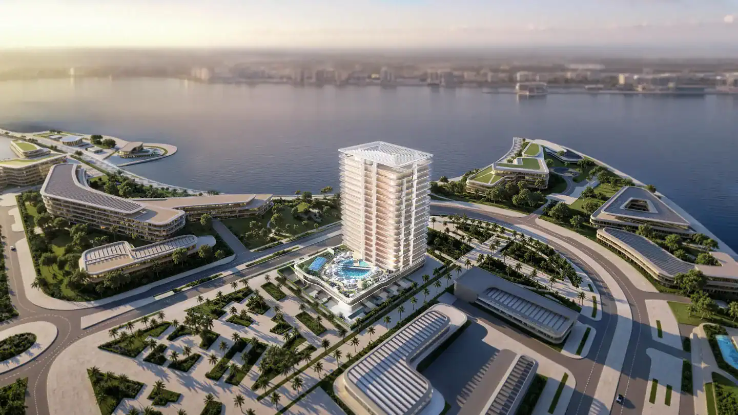 Aerial render of the STELLAR by ELIE SAAB tower on Yas Island