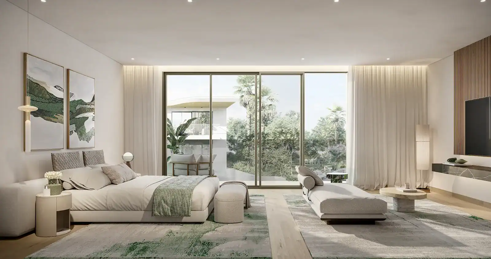 Bedroom interior with garden views in a Talay villa