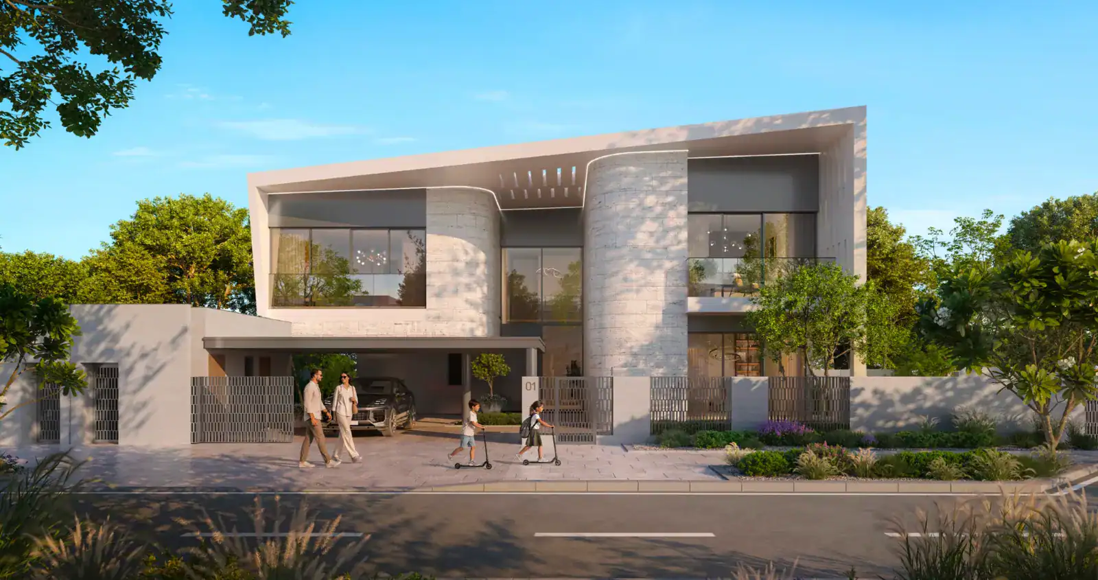 Contemporary villa façade at Talay, Marsa Al Saadiyat by Aldar