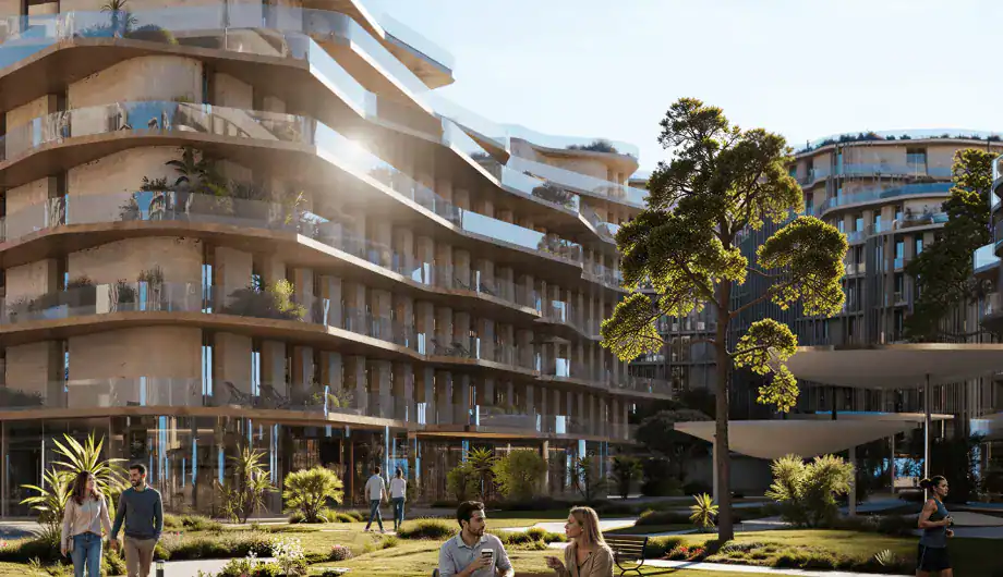 Residential buildings and landscaped valley at The Wadi by Reportage, Abu Dhabi